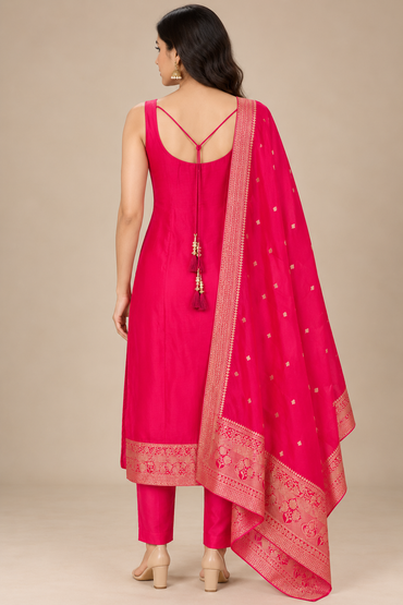 Pink Embroidered Kurta Set with Matching Dupatta