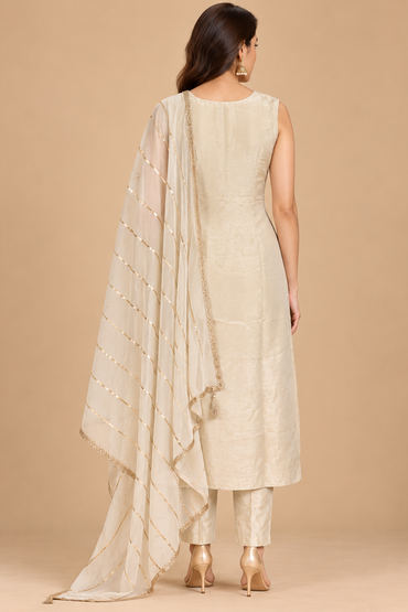 Elegant Ivory & Gold Embroidered Suit Set