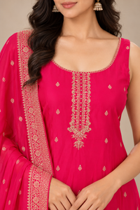Pink Embroidered Kurta Set with Matching Dupatta