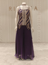 Banaras Tissue Purple Embroidered Sharara Set for Women