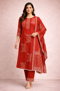 Elegant Purple Printed Kurta Set with Dupatta
